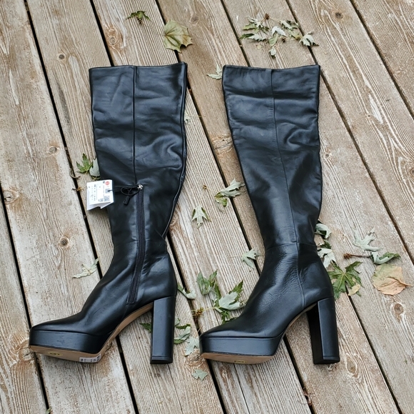 Zara over the knee platform high heel leather boot